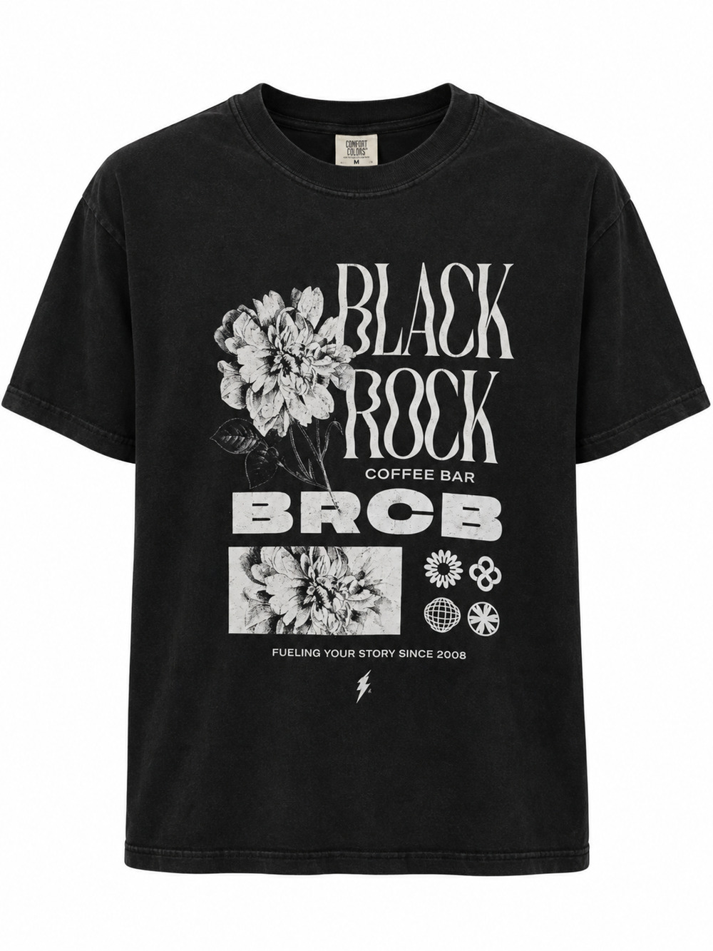 Comfort Colors Cafe Graphic T-Shirt Men's M Black Rock Coffee Bar BRCB Floral